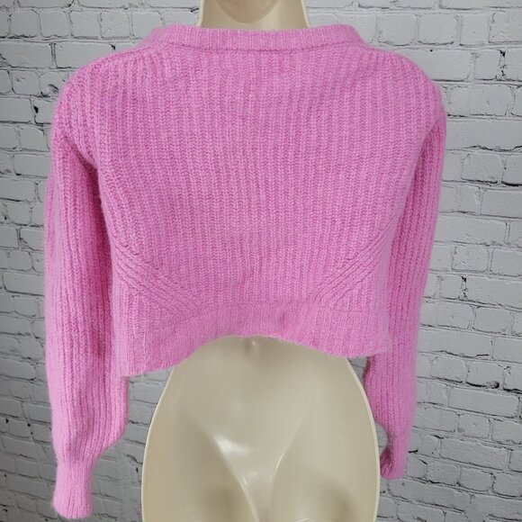 Eleven Six Pink Baby Alpaca Merino Wool Cropped Cardigan Sweater Size Small S - Picture 2 of 12